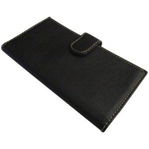 *Poppie Jones Black Clutch Mundi Pebbled Leather Folding Snap Wallet